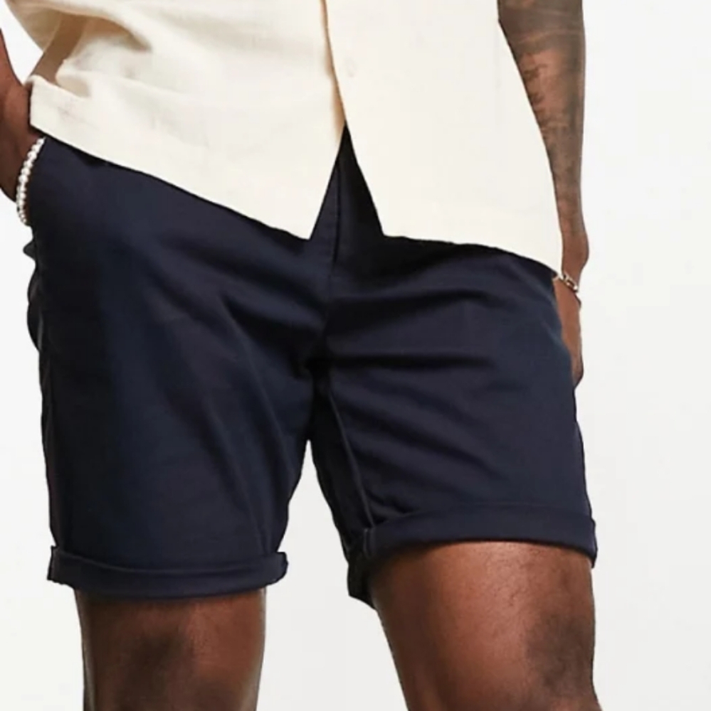 ASOS Navy Blue Slim Chino Shorts Size 32 Waist